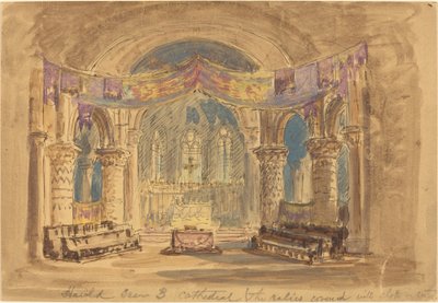 Harold Scene 3 Cathedral (The relics covered with cloth at centre) by Robert Caney