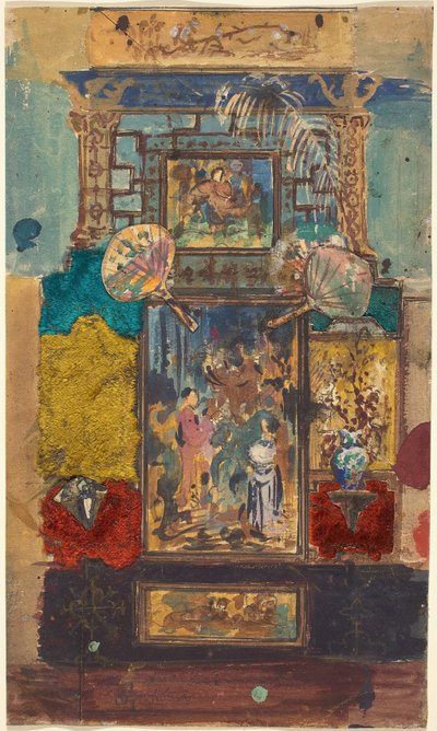 Stage Set Consisting Of Painted Panels, Fabrics, And Fans by Robert Caney