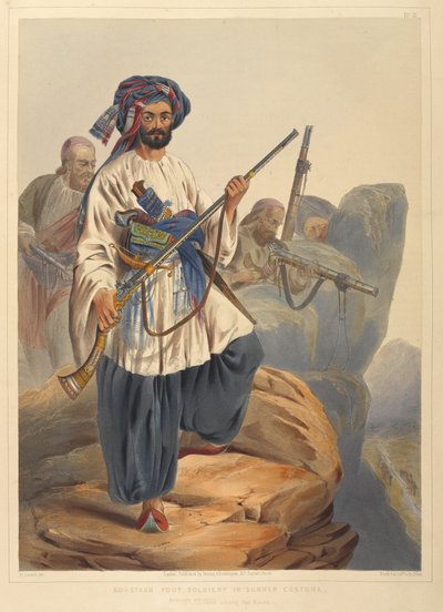 Ko-i-Staun foot soldiery in summer costume, actively employed among the rocks by Robert Carrick