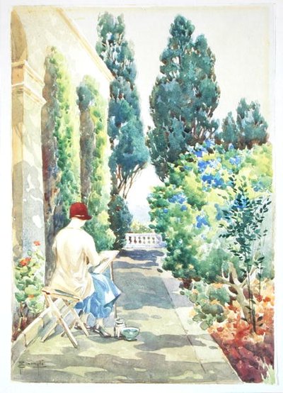 Cicely Nops Painting in a Garden by Robert Caruana Dingli