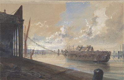 The Cable Passed From the Works into the Hulk the Old Frigate Iris Lying in the Thames, 1865-66 by Robert Charles Dudley