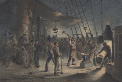The Forge on Deck, Night of August 9th: Preparing the Iron Plating for Capstan by Robert Charles Dudley