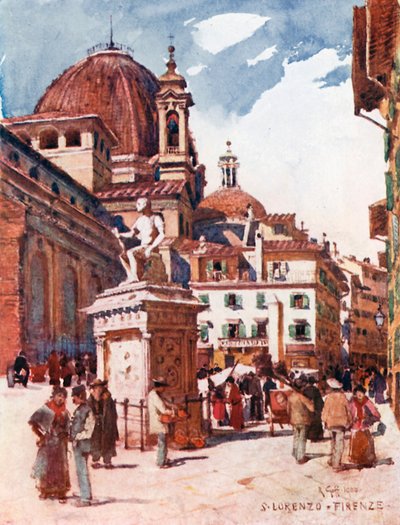Piazza S Lorenzo, with the Statue of Giovanni delle Bande Nere by Robert Charles Goff