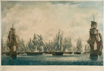 Repulse of Linois by the China Fleet... Ships in the Fleet Making Sail in Pursuit of the Retreating Enemy by Robert Dodd