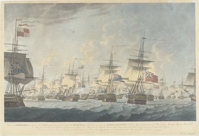 Battle of Camperdown (1797): Attack by the British Fleet (title on object: View of the British Fleet at Noon on the 11 October 1797, Bearing down to attack the Dutch Fleet) by Robert Dodd