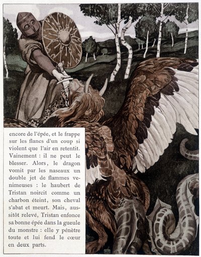 Tristan Fighting with a Dragon (Illustration in 