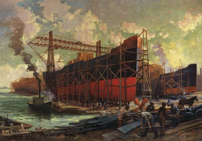 Shipbuilding in Ashbridges Bay, Toronto, 1918 by Robert Ford Gagen