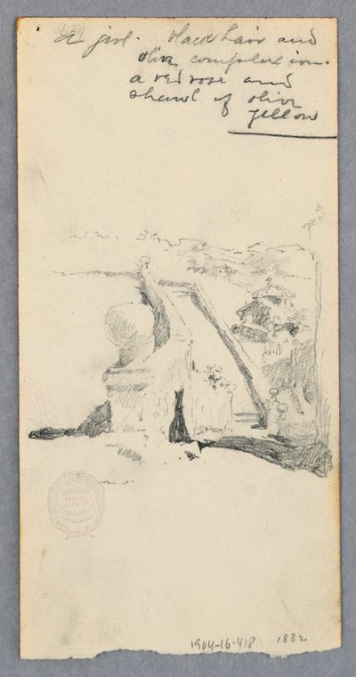 View From a High Site Looking Down into City (recto); Woman holding a Jar (verso), 1882 by Robert Frederick Blum