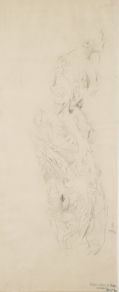 Sketch of Woman in Flower Print Dress, Possibly for Moods to Music Mural by Robert Frederick Blum