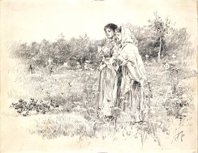 Two Girls Standing Before a Grave by Robert Frederick Blum