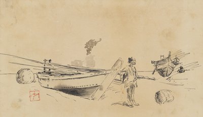 Two Japanese Fishing Boats on Shore by Robert Frederick Blum