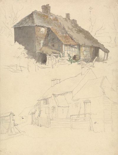 Sketches of Cottages: Two Studies on one Sheet by Robert Hills