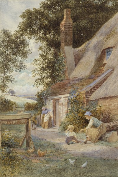 Figures by a Cottage by Robert Hollands Walker