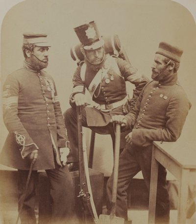 Colour-Sergeants J. Stanton, Kester Knight and W. Bruce, Royal Sappers and Miners, 1856 by Robert Howlett