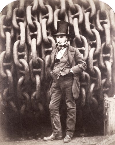 Isambard Kingdom Brunel, standing in front of the launching chains of the 