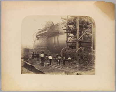 Men at Work Beside the Launching Chains of the 