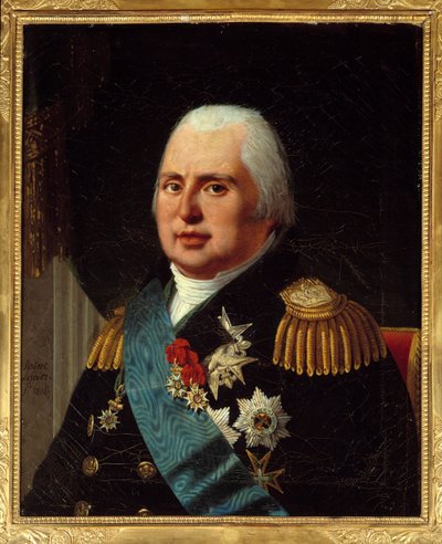 Portrait of Louis XVIII (1755-1824), King of France, in military uniform with the Legion of Honour and the Cord of the Order of the Holy Spirit by Robert Lefevre