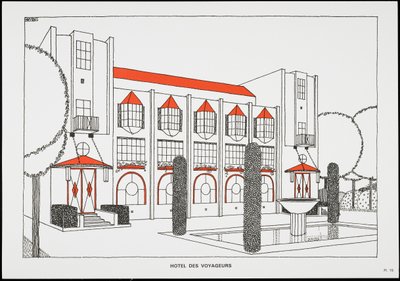 Hotel des Voyageurs, from Une Cite Moderne, Dessins de Rob Mallet-Stevens Architecte, 1987 by Robert Mallet Stevens