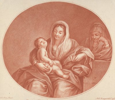 The Virgin seated with the infant Christ sleeping in her lap, Saint Elizabeth at right by Robert Menageot