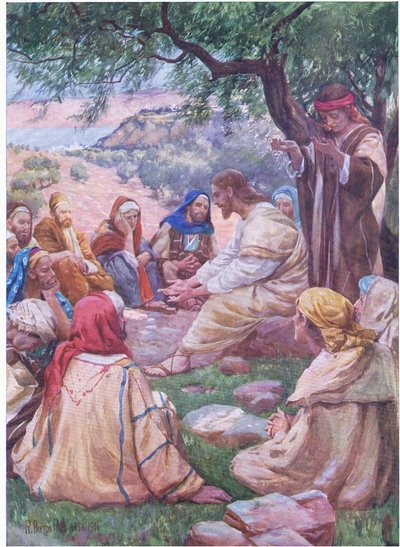 Jesus teaching his disciples to pray, from The Bible Picture Book published by Thomas Nelson, c.1950 by Robert Payton Reid