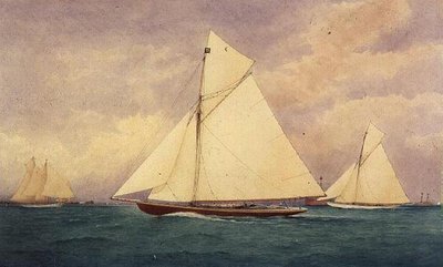 The Racing Yacht "Niagara" in the Solent, Hurst Point Beyond by Robert Pritchett