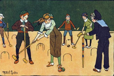 The croquet. Engraving in "What are we playing?" by E. Weber with watercolour drawings by Robert Salles. Librairie Garnier Freres, Paris by Robert Salles