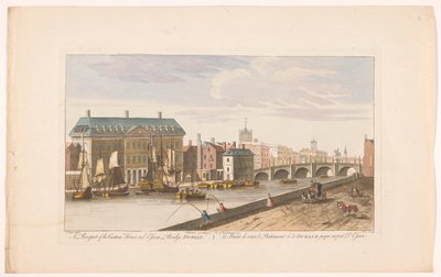 View of the Custom House and the Essex Bridge over the River Liffey in Dublin (A Prospect of the Custom House, and Essex Bridge, Dublin) by Robert Sayer (possibly)