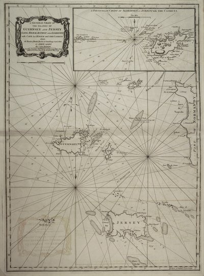 A general chart of the islands of Guernsey and Jersey, Sark, Herm, Jethou and Alderney, with Cape la Hague and the Caskets by Robert Sayer