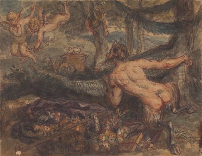 Pan, Spying from Behind a Tree, at Putti, Shooting Arrows by Robert Smirke