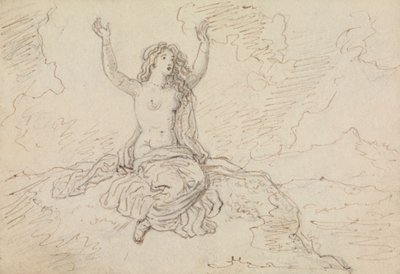 Study of a Semi-Nude Woman, Sitting, with Her Arms Raised Over Her Head by Robert Smirke