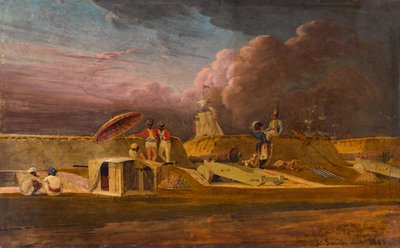 The Jumna Canal near Meerut with soldiers and fortifications by Robert Smith