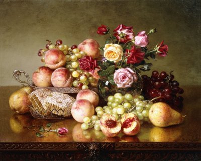 Fruit Still-life with Roses and Honeycomb by Robert Spear Dunning