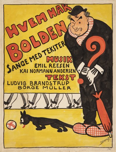 Title Page for Who Has the Ball. Caricature Portrait of Carl Alstrup by Robert Storm Petersen