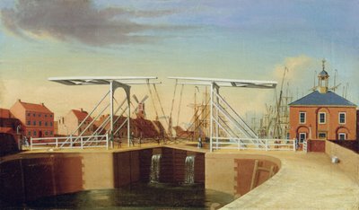 An East View of the Bridge and New Dock at Kingston upon Hull by Robert Thew