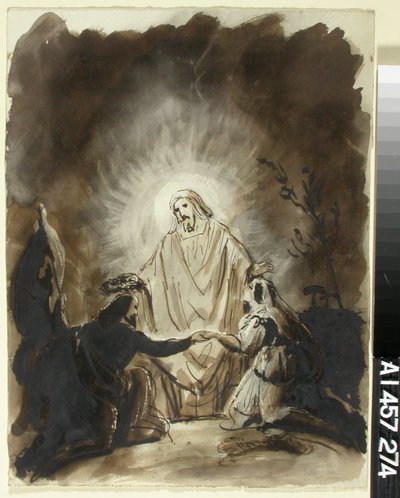Christ Blessing Two Kneeling Figures by Robert Wilhelm Ekman