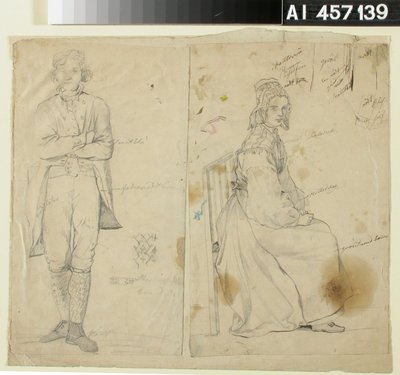 Man with Arms Crossed and Woman in National Costume by Robert Wilhelm Ekman