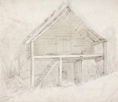 Gable of a Warehouse with Thatched Roof and Stone Foundation by Robert Wilhelm Ekman