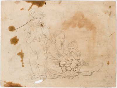 Småland Children, Girl with Child in Her Lap and Standing Boy Beside Her by Robert Wilhelm Ekman