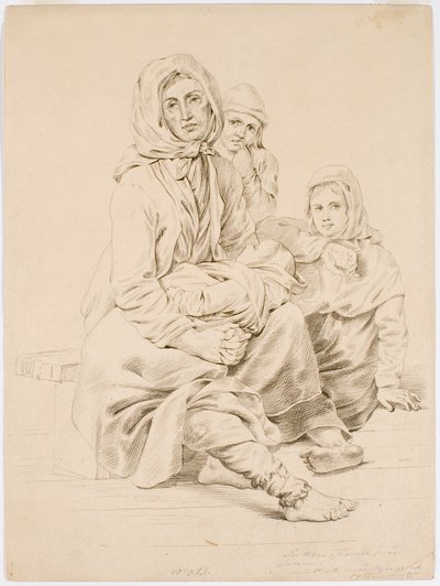 Dalarna Beggar Family, Woman with Three Children by Robert Wilhelm Ekman