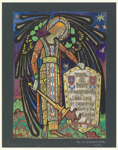 Design for Stained Glass Memorial Window to Thomas J. Post by Robert Winthrop Chanler