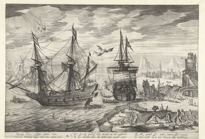Harbor with Ships, in the Sky the Fall of Icarus by Robert de Baudous