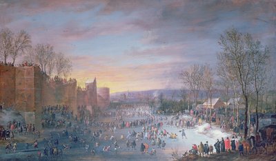 Ice Skating on the Stadtgraben in Brussels, 1649 by Robert van den Hoecke