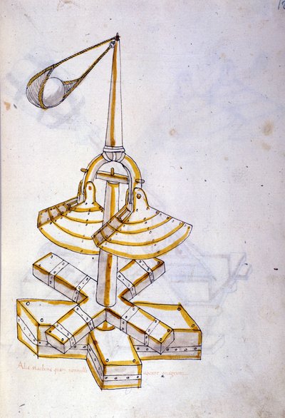 Art of War: Study on Military Machines. Rotating Stone Throwing Machine, Illustration from 
