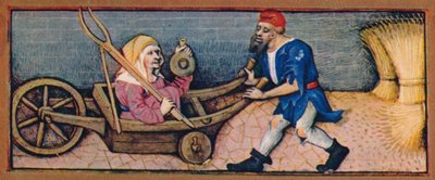 August - Old Woman in Wheelbarrow, 15th century, 1939 by Robinet Testard