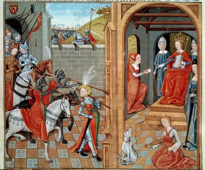 The Amazons at the Court of a Queen probably Louise of Savoy. Miniature from the manuscript Secret de l