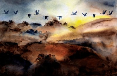 Birds Flying Over Hills by RodMacIver