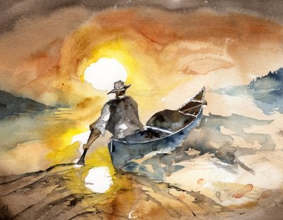 Man Paddling Sunset by RodMacIver