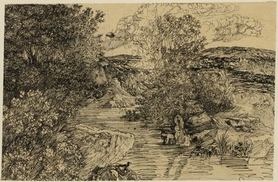 Bathers in a Brook by Rodolphe Bresdin