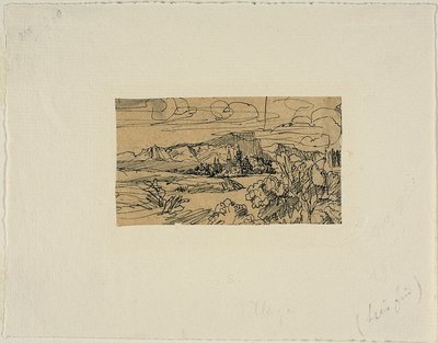 Cathedral and Village on a Lake by Rodolphe Bresdin