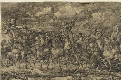 Hun King with His Wives Surrounded by Servants and Cattle, Riding Through a Landscape by Rodolphe Bresdin